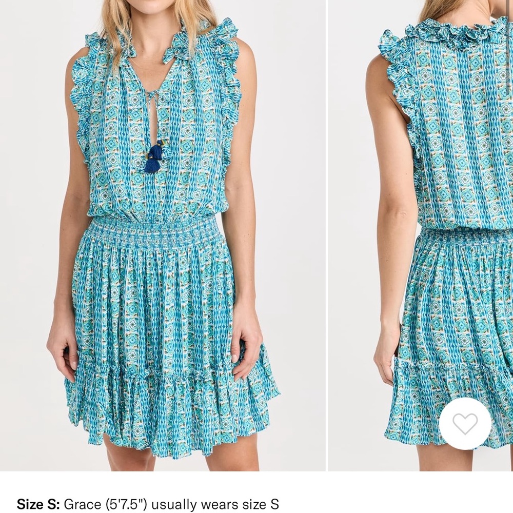 Poupette St. Barth Turquoise Patterned Ruffle Mini Dress